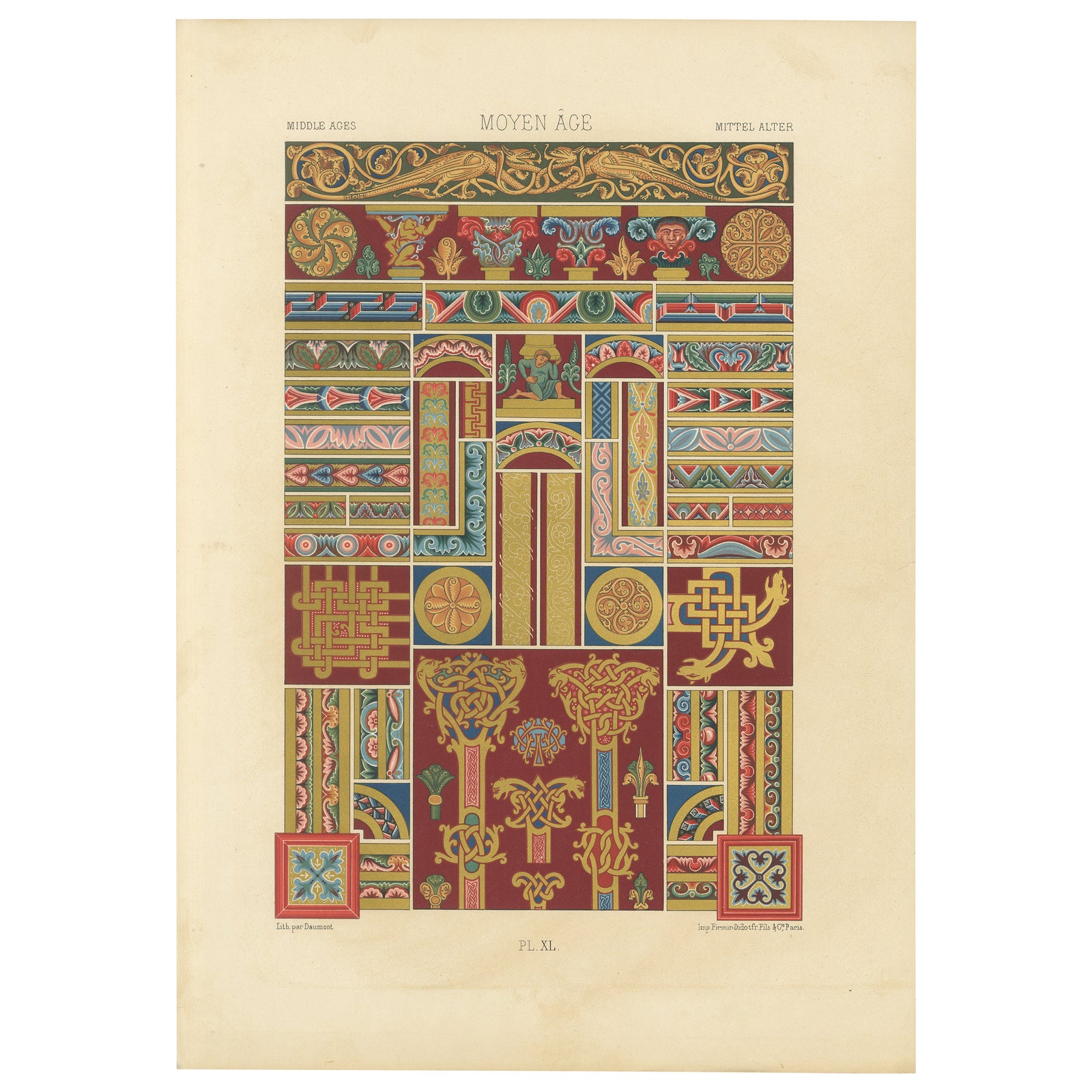 Middle Ages Decorative Ornament, Rich Romanesque Borders & Motifs, c.1869