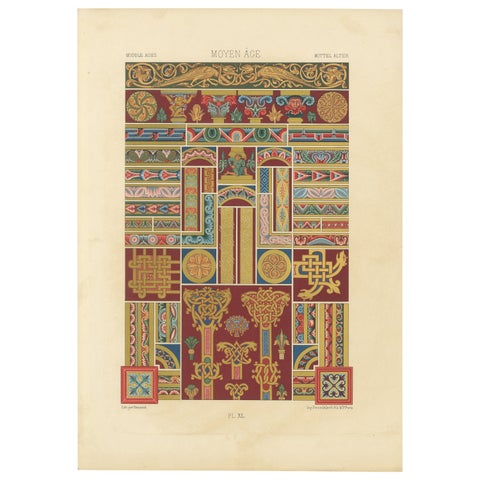 Middle Ages Decorative Ornament, Rich Romanesque Borders & Motifs, c.1869