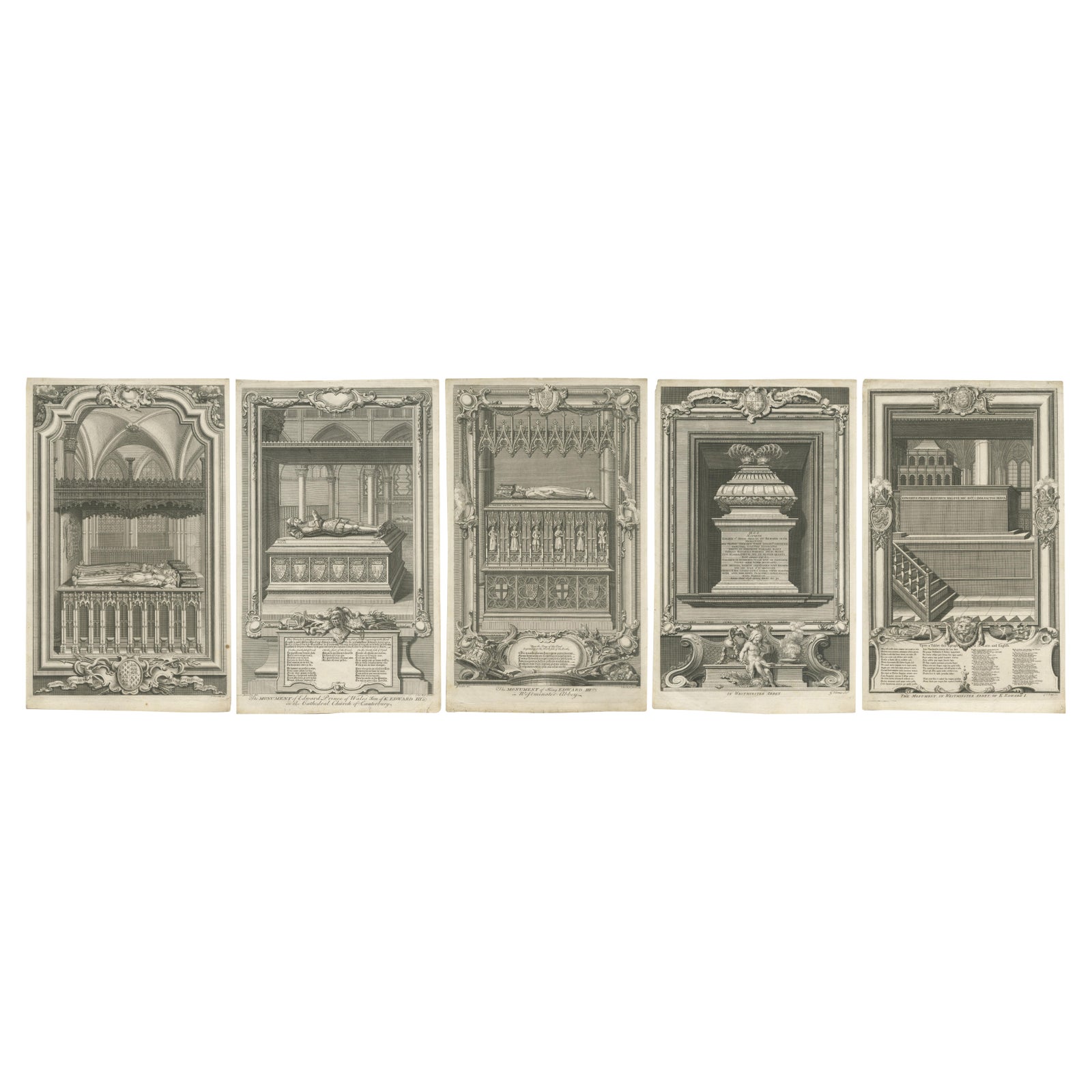 Exquisite 1740 Copperplate Engravings of English Monarchs' Tombs in Westminster