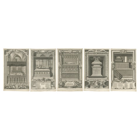 Exquisite 1740 Copperplate Engravings of English Monarchs' Tombs in Westminster