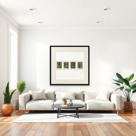 Antique French Architectural Engravings, Louvre Interior Arches Set of four 1803, shown framed in a room, true to size