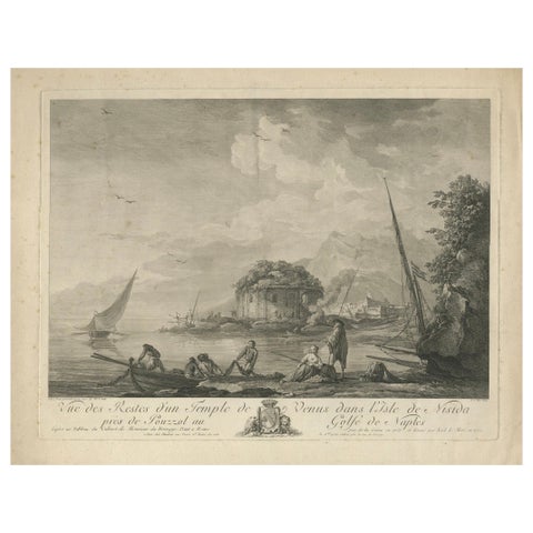 Neapolitan Ruins, Antique Engraved View of the Temple of Venus, Nisida, 1761