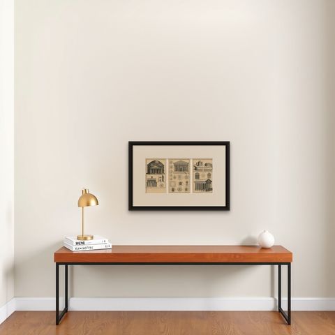 Antique Roman Temple Engravings Set of 3, Montfaucon 1721 Architecture, shown framed on a wall, true to size