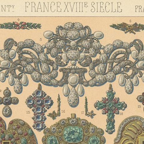 Pl. 113 Antique Print of French 18th Century Decorative Objects by Racinet, close-up 1
