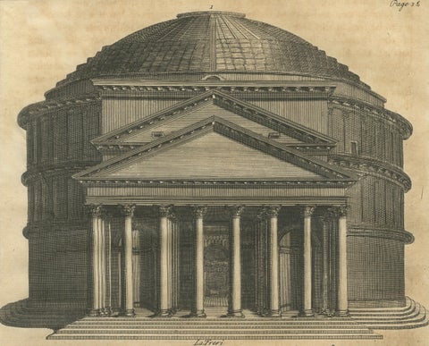 Antique Roman Temple Engravings Set of 3, Montfaucon 1721 Architecture, close-up 1