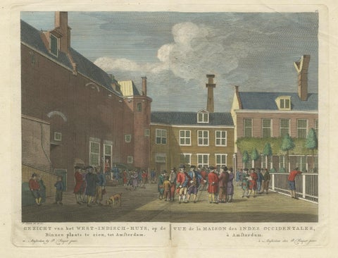Antique Print of the West India House in Amsterdam, Netherlands, C.1780, close-up 1