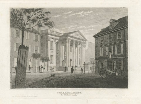 Antique Philadelphia View, Girard’s Bank, Neoclassical Architecture, 1855, close-up 1