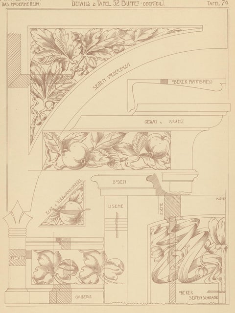 Pl. 74 Antique Print of Furniture Details by Kramer, circa 1910, view 2