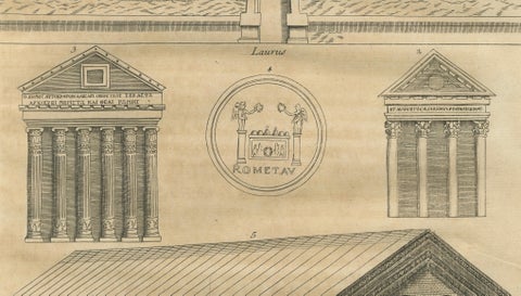 Antique Roman Temple Engravings Set of 3, Montfaucon 1721 Architecture, close-up 5