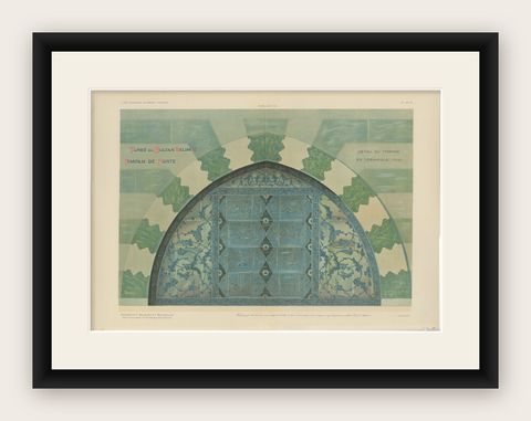 Antique Ottoman Iznik Tympanum Print, Tomb of Sultan Selim II, Istanbul, 1924, shown framed