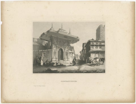 Constantinople Street Scene, Antique Print, Ottoman Fountain, 1850, view 2