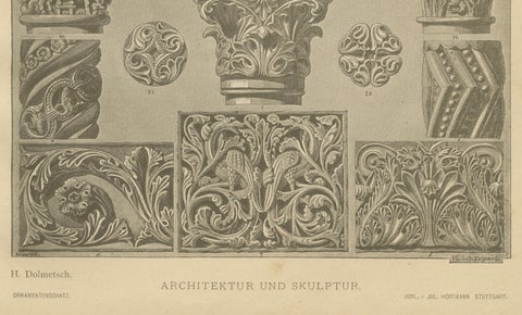 Byzantine and Romanesque Architectural Ornament Print by H. Dolmetsch, 1887, close-up 4