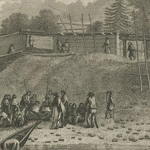 Antique Print of Houses in Nootka Channel by Cook, 1803, close-up 1