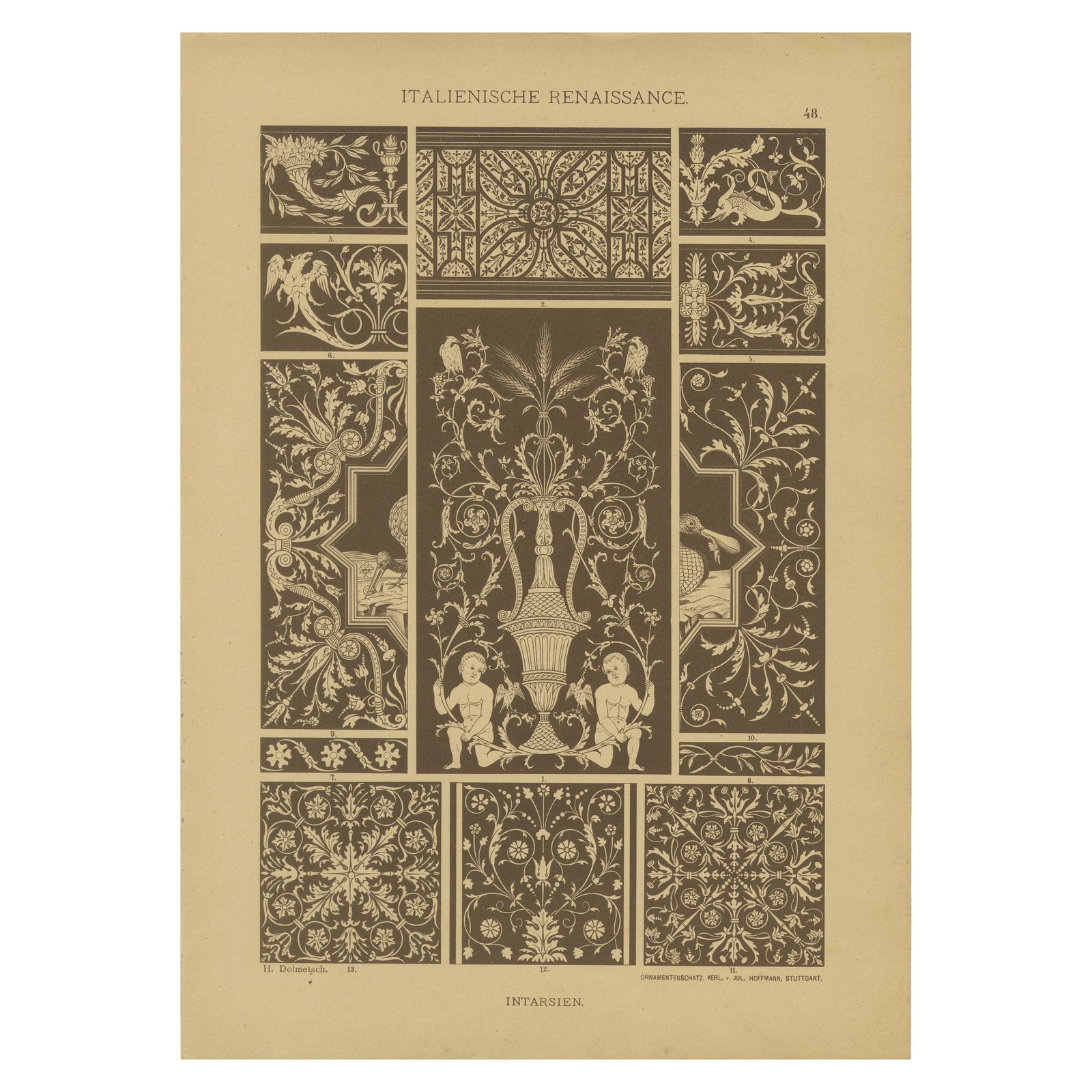 Italian Renaissance Inlay Work Designs from Ornamentenschatz, 1887