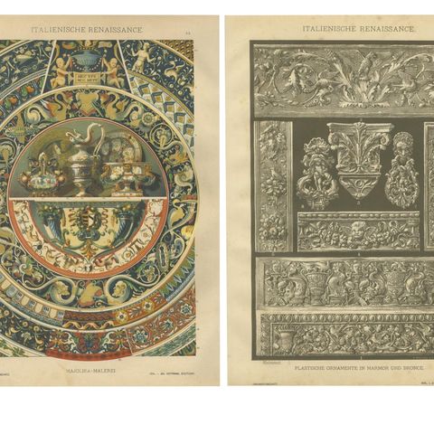 Set of Four Italian Renaissance Decorative Prints by H. Dolmetsch, 1887, close-up 1