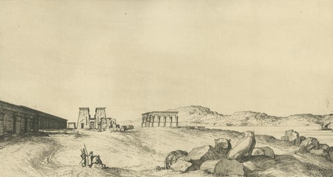 Temple of Philae on the Nile, Antique Egypt Ruins Engraving by Norden, c.1755, close-up 3