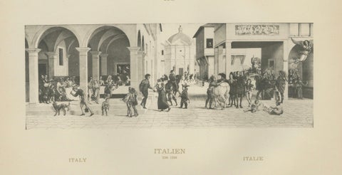 Italian Renaissance Street Scenes, Set of 2 Decorative Engravings, ca.1880, close-up 2