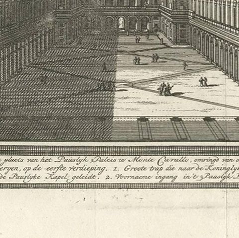 Antique Print of the Court at the Palace of Monte Cavallo, Rome, close-up 2