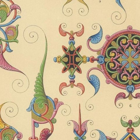 Pl. 42 Antique Print of Middle Ages Ornaments by Racinet, circa 1890, close-up 1