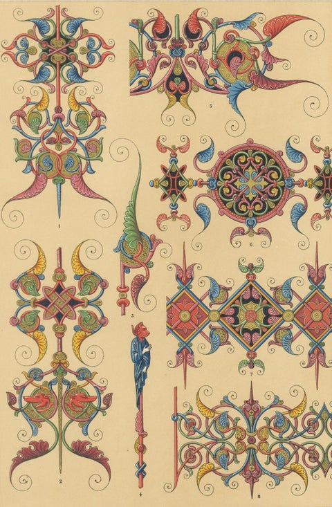 Gothic Illumination-Inspired Ornament, Middle Ages Decorative Designs, c.1869, close-up 4