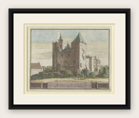 Antique Handcolored Print of Heusden, Castle in the Netherlands, circa 1730, shown framed