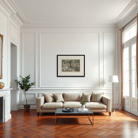 Architectural Fragments of Écouen Castle, Engraving by Baltard, c.1800, shown framed in a room, true to size