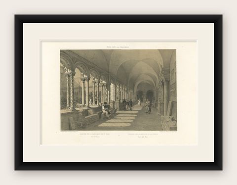 Cloister of San Paolo fuori le Mura, Rome, Antique Architectural Print 1869, shown framed
