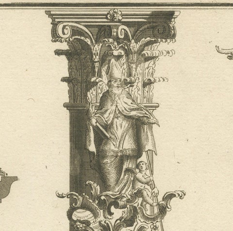Old Baroque Pulpit Design with Corinthian Column and Staircase Plan, ca.1740, close-up 3