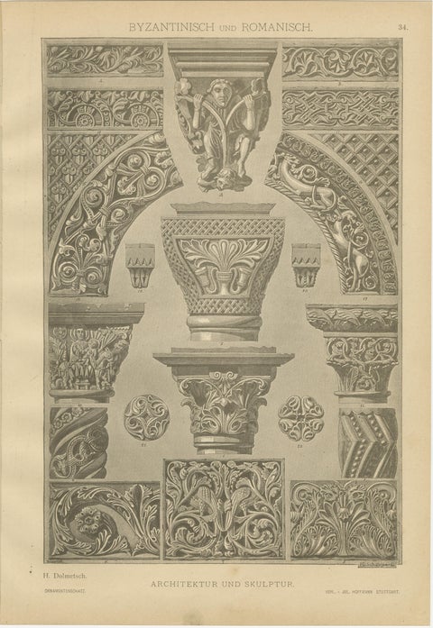 Byzantine and Romanesque Architectural Ornament Print by H. Dolmetsch, 1887, view 2