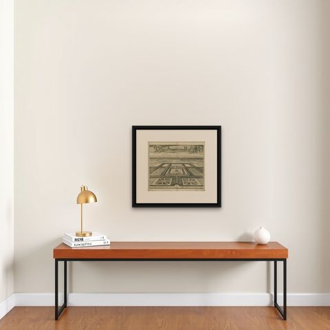 Antique Print of the West-Souburg Estate by Smallegange, 1696, shown framed on a wall, true to size