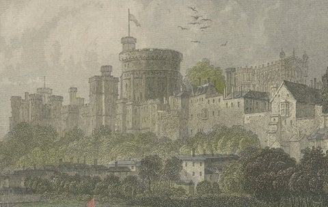 Antique engraving of Windsor Castle on the Thames, Berkshire, Tombleson, c.1832, close-up 2