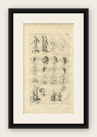 Antique Roman Sculpture & Medals Plate, Montfaucon, Antiquity Explained, 1721, shown framed