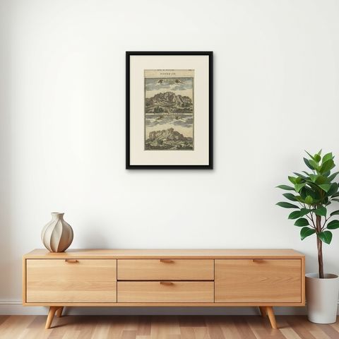 Two Antique Views of the Ruins of the Tower of Babel, Babylon, 1683, shown framed on a wall, true to size