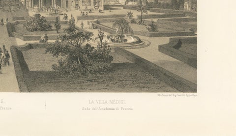 Villa Medici Rome, Seat of the French Academy, Antique Architectural Print 1869, close-up 6