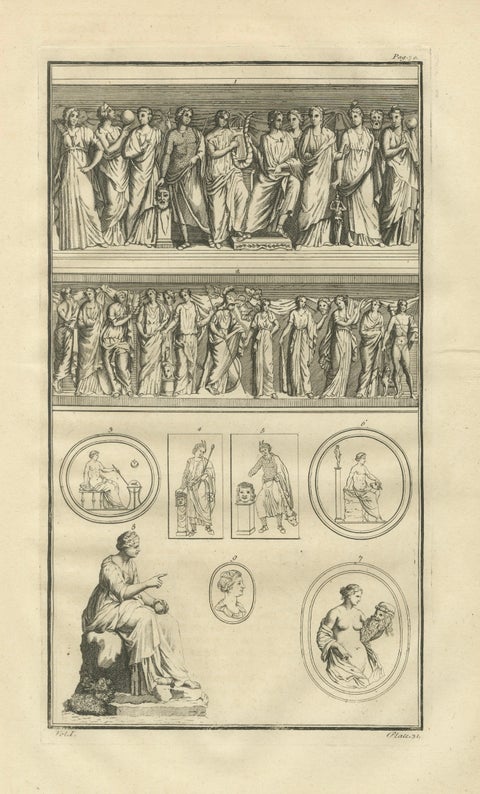 Large Classical Relief Engraving with Female Figures, Montfaucon, London 1721, close-up 1