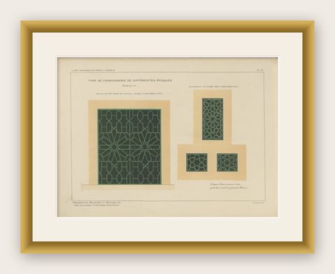 Antique Ottoman Wrought Iron Grille Designs, Istanbul & Bursa, Raymond 1924, shown framed
