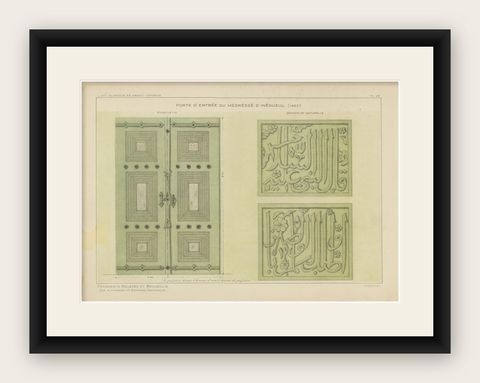 Antique Ottoman Madrasa Door & Calligraphy Print, İnegöl Bursa, Raymond 1924, shown framed