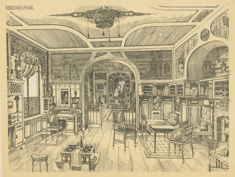 Decorative Antique Print of a Library, Published circa 1910, view 3