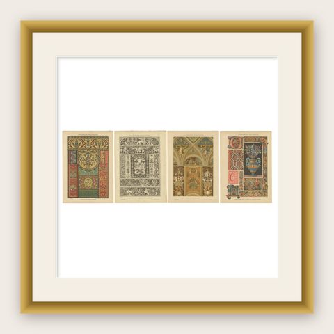 Compilation of Original Italian Renaissance Artistic Designs, Published in 1887, shown framed