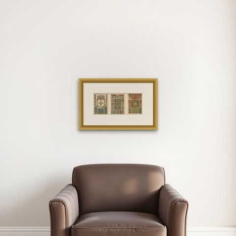 Byzantine Ornamental Art from Ornamentenschatz, 1887, shown framed on a wall, true to size