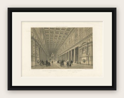 Basilica of Santa Maria Maggiore Interior, Rome, Benoist 1869 Lithograph, shown framed