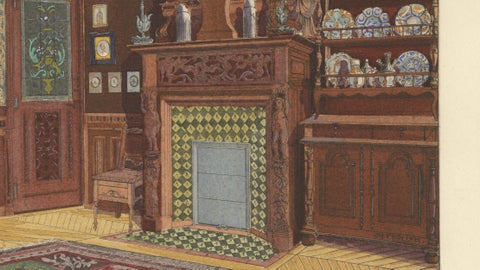 French Art Nouveau Interior Study with Delft Faience Collection, c.1900, close-up 4