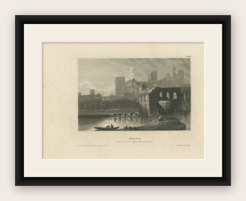 Antique Print of the Palace and Prison of Córdoba by Meyer, 1837, shown framed