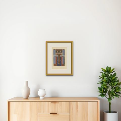 Pl. 66 Antique Print of Renaissance Ornaments by Racinet, circa 1890, shown framed on a wall, true to size