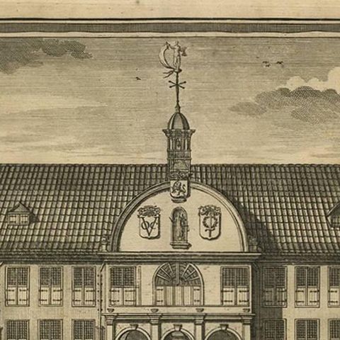 Antique Print of the City Hall of Batavia 'Indonesia' by F. Valentijn circa 1725, close-up 1