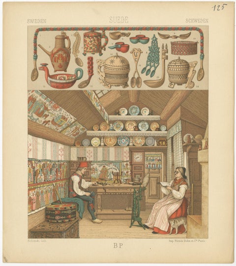 Pl. 125 Antique Print of Swedish Interior of Racinet, 'circa 1880', view 2