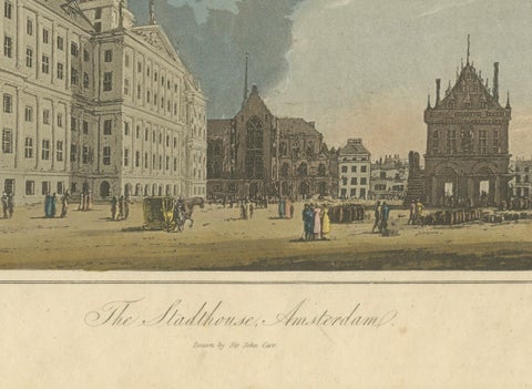 Antique View of the Amsterdam Town Hall, Hand-Colored Engraving c.1818, close-up 3