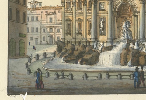 Trevi Fountain Rome, Antique Hand-Coloured Italian View by Gigli (c.1850), close-up 5