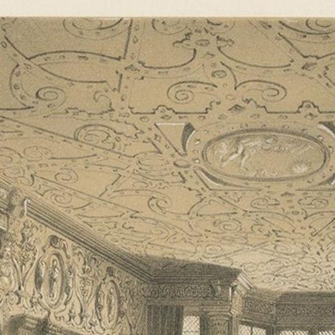 Antique Print of the Drawing Room of Crewe Hall by Nash, circa 1870, close-up 1