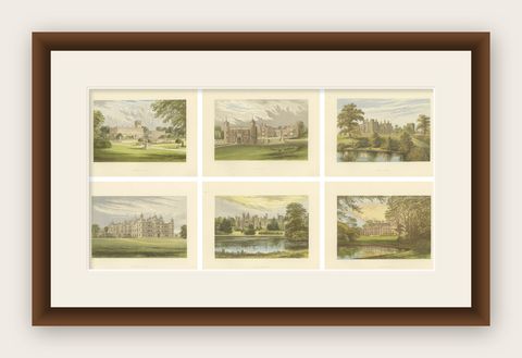 Victorian Country House Views, Trentham, Burghley, Alton Towers, ca.1850, shown framed